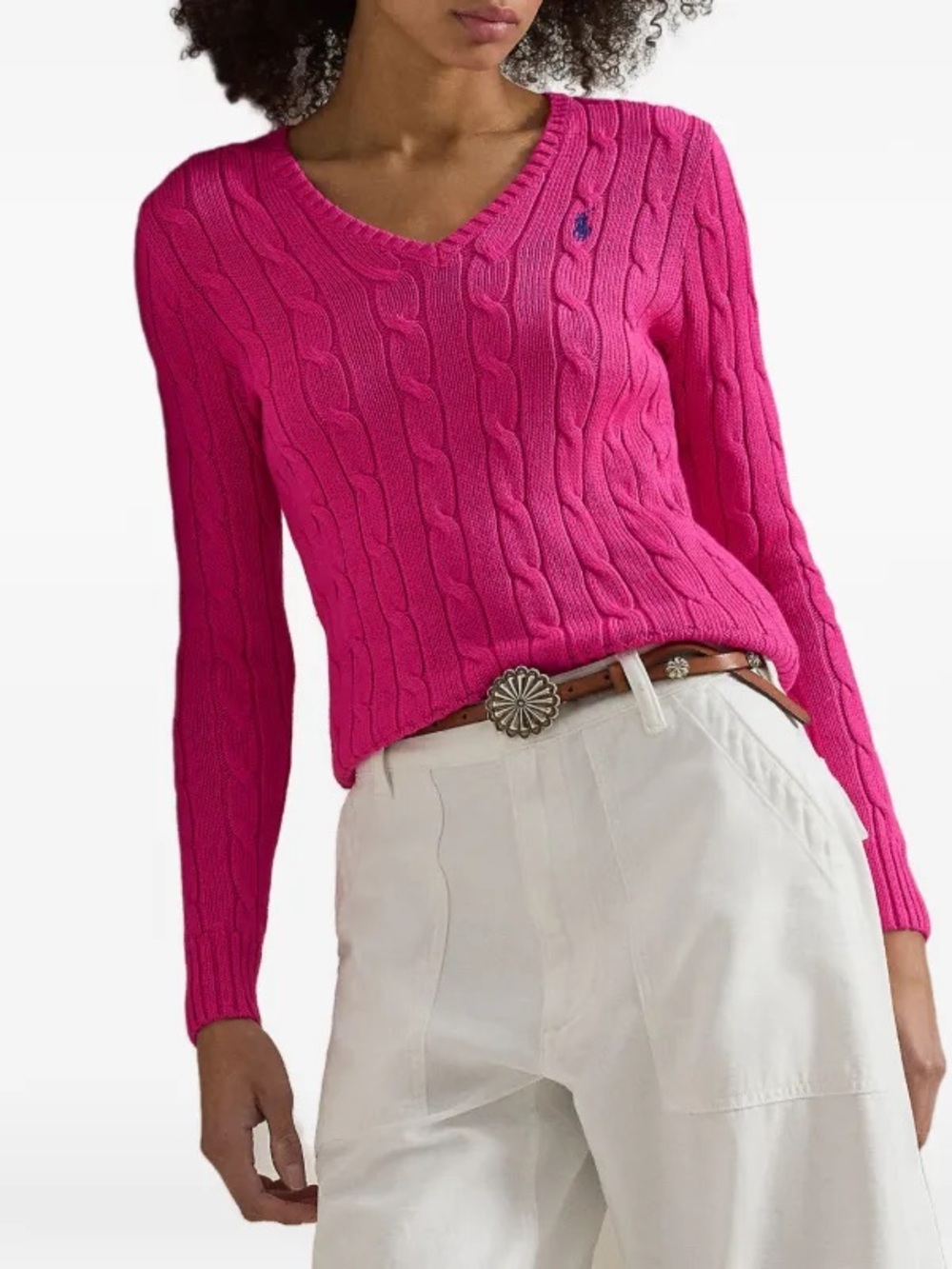 Polo Ralph Lauren Women’s Cable Knit V-Neck Cotton Sweater